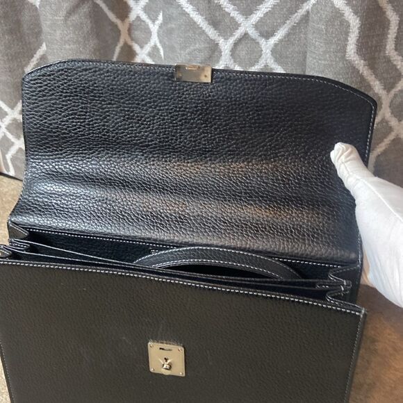 BURBERRY BLACK LEATHER BREIFCASE CROSSBODY WITH PLAID CHECKERED INTERIOR - Picture 8 of 12